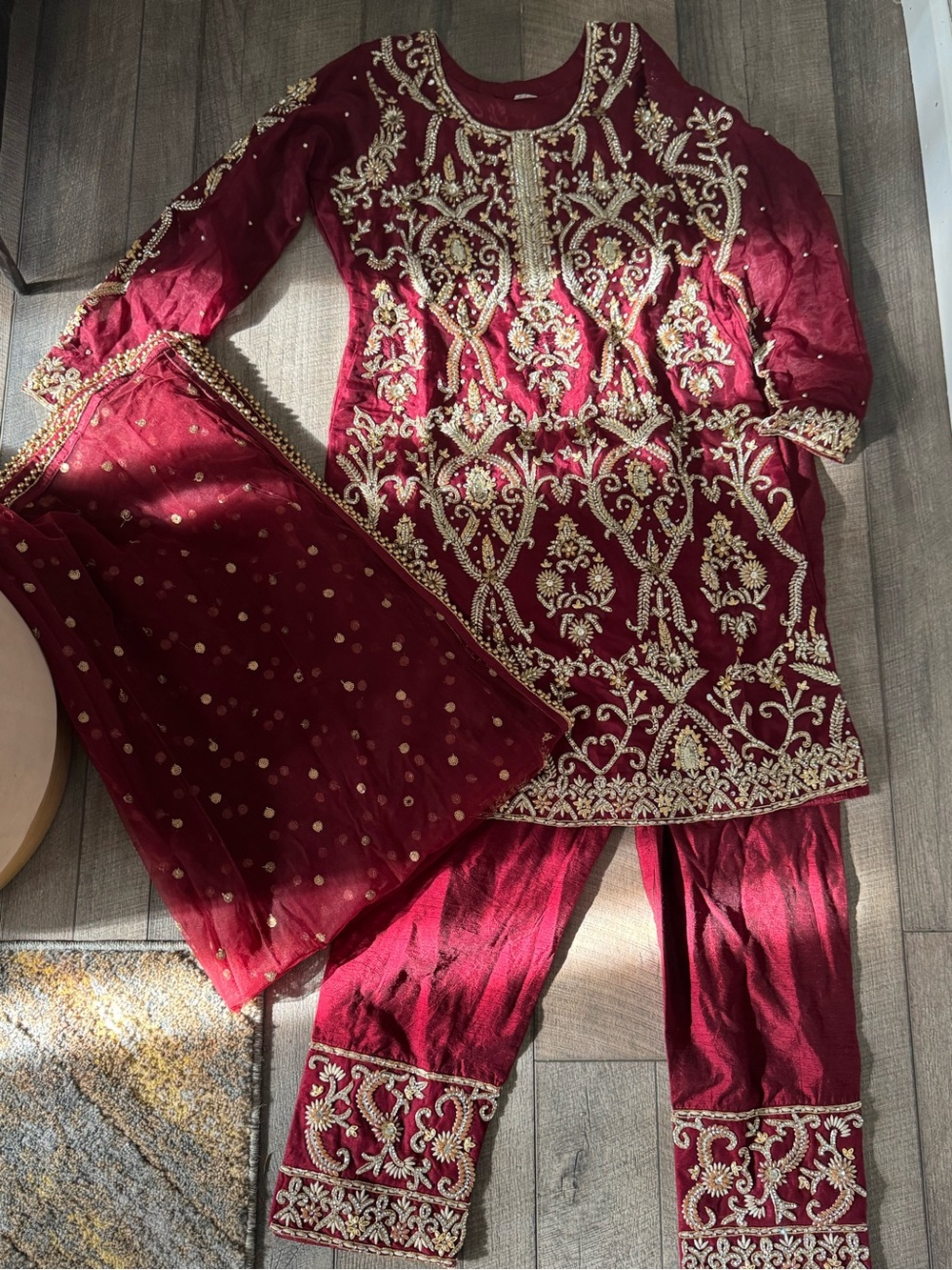 Embroidered Maroon heavy Formal Kurta Set